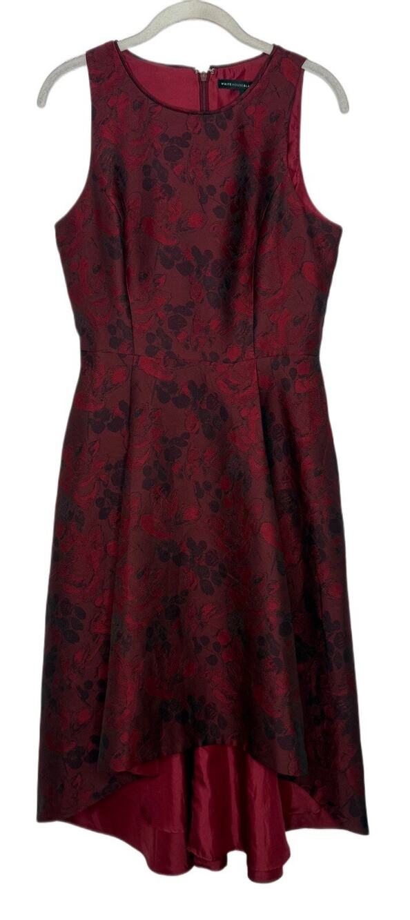 White House Black Market Womens Burgundy Floral Jacquard Sleeveless Fit Sz 4